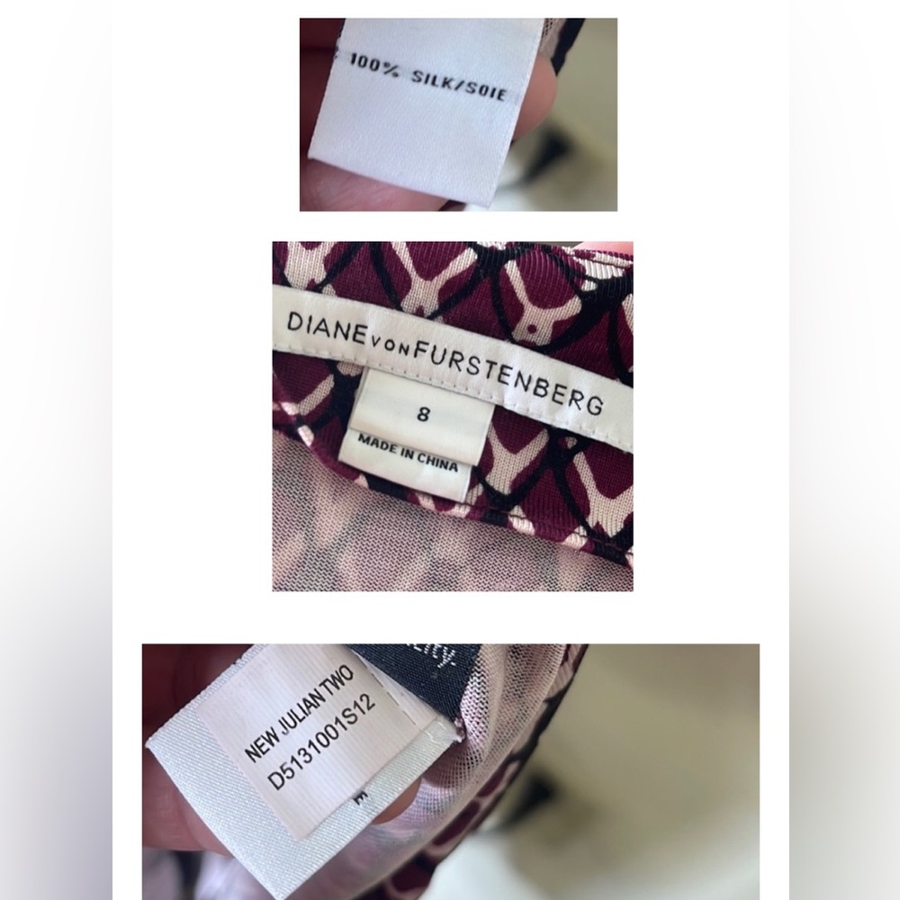 Diane Von Furstenberg Burgundy and White Wrap Dress - Picture 8 of 12